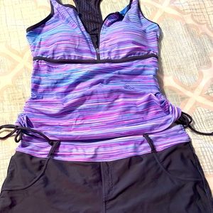 Free Country tankini L 12/14 purple/gray